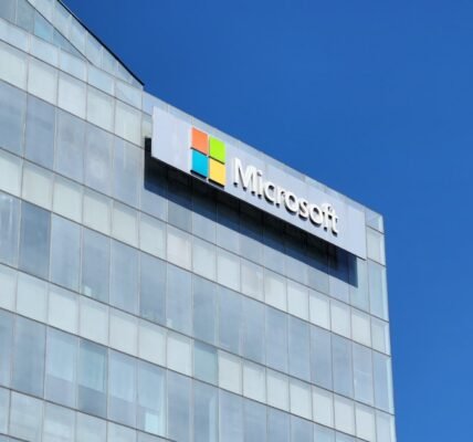 a building with a microsoft sign on the side of it