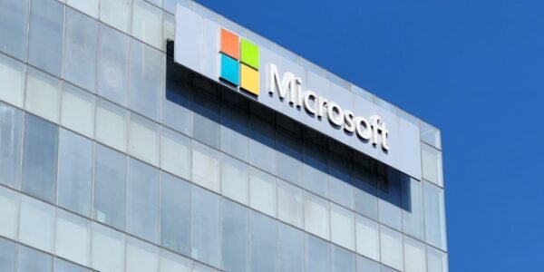 a building with a microsoft sign on the side of it