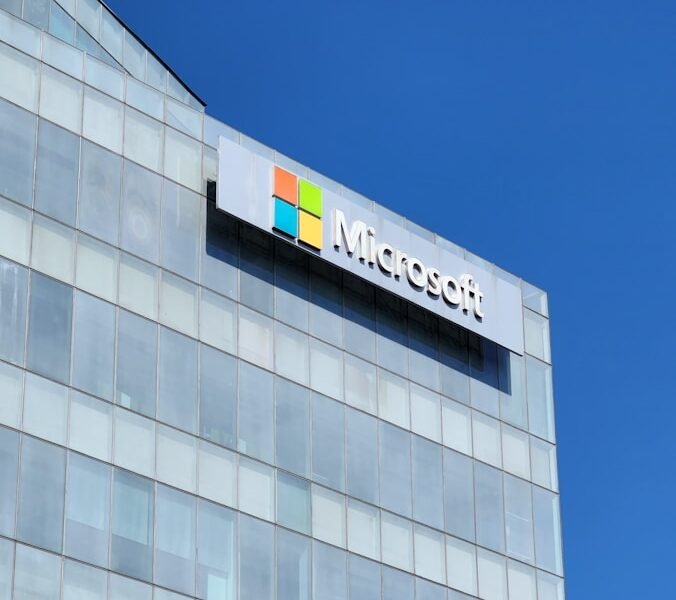 a building with a microsoft sign on the side of it