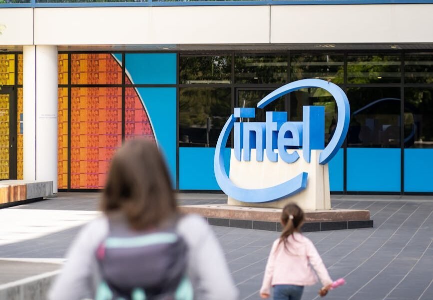 women in front of an office building