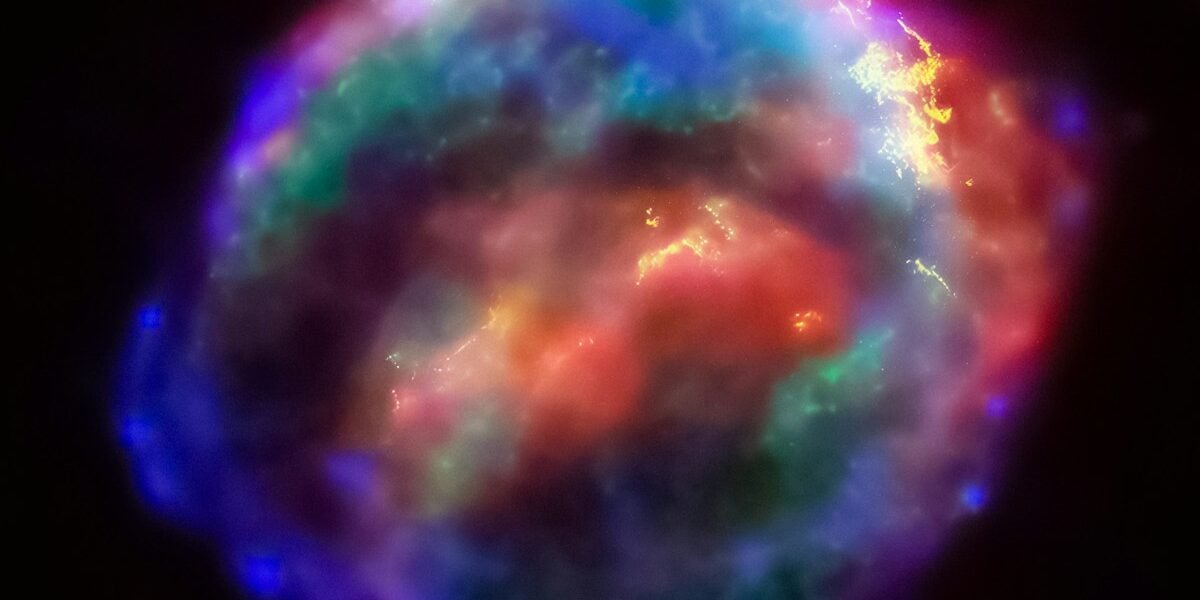 a very colorful object in the dark sky