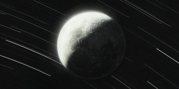 star trails with moon in night sky