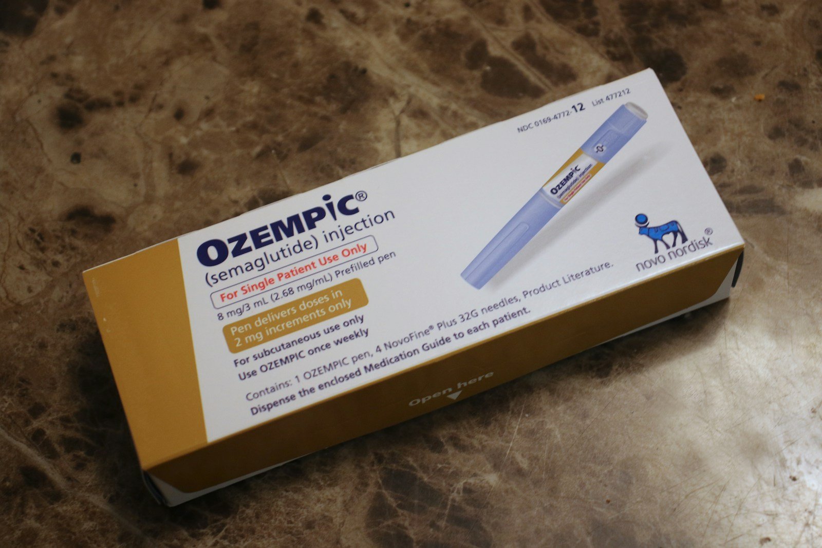 Ozempic medication box, with pen injection.