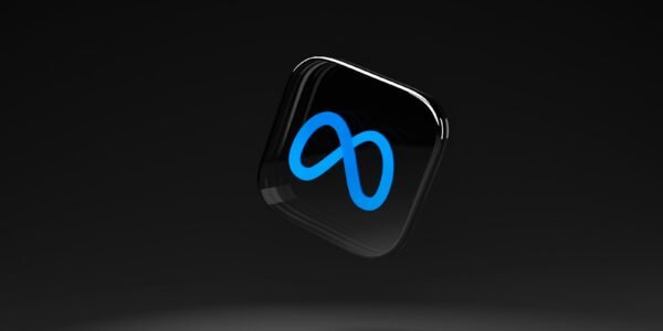 a black square with a blue logo on it