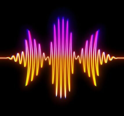 A colorful sound wave on a black background