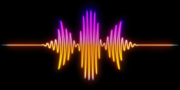 A colorful sound wave on a black background
