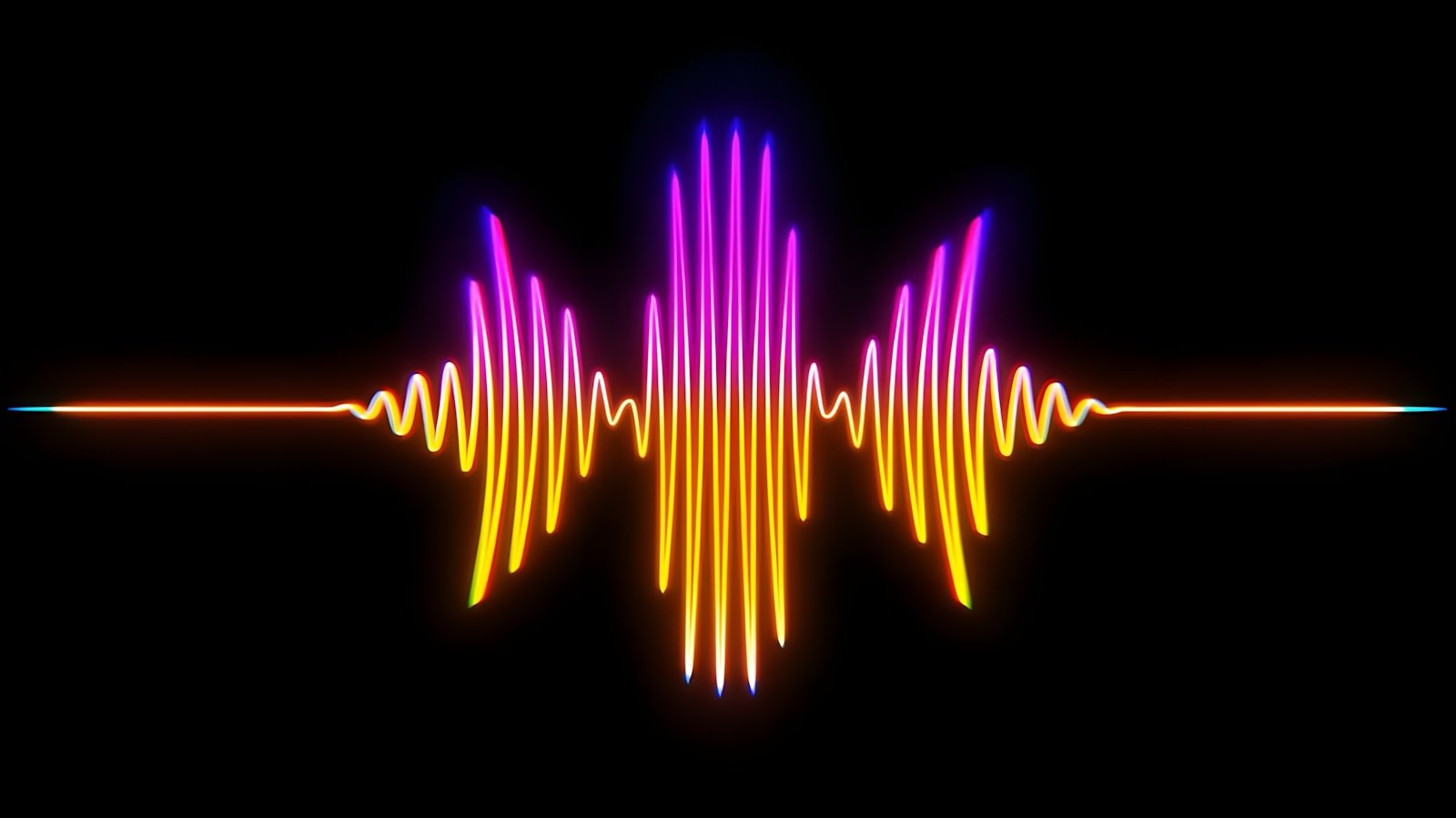 A colorful sound wave on a black background
