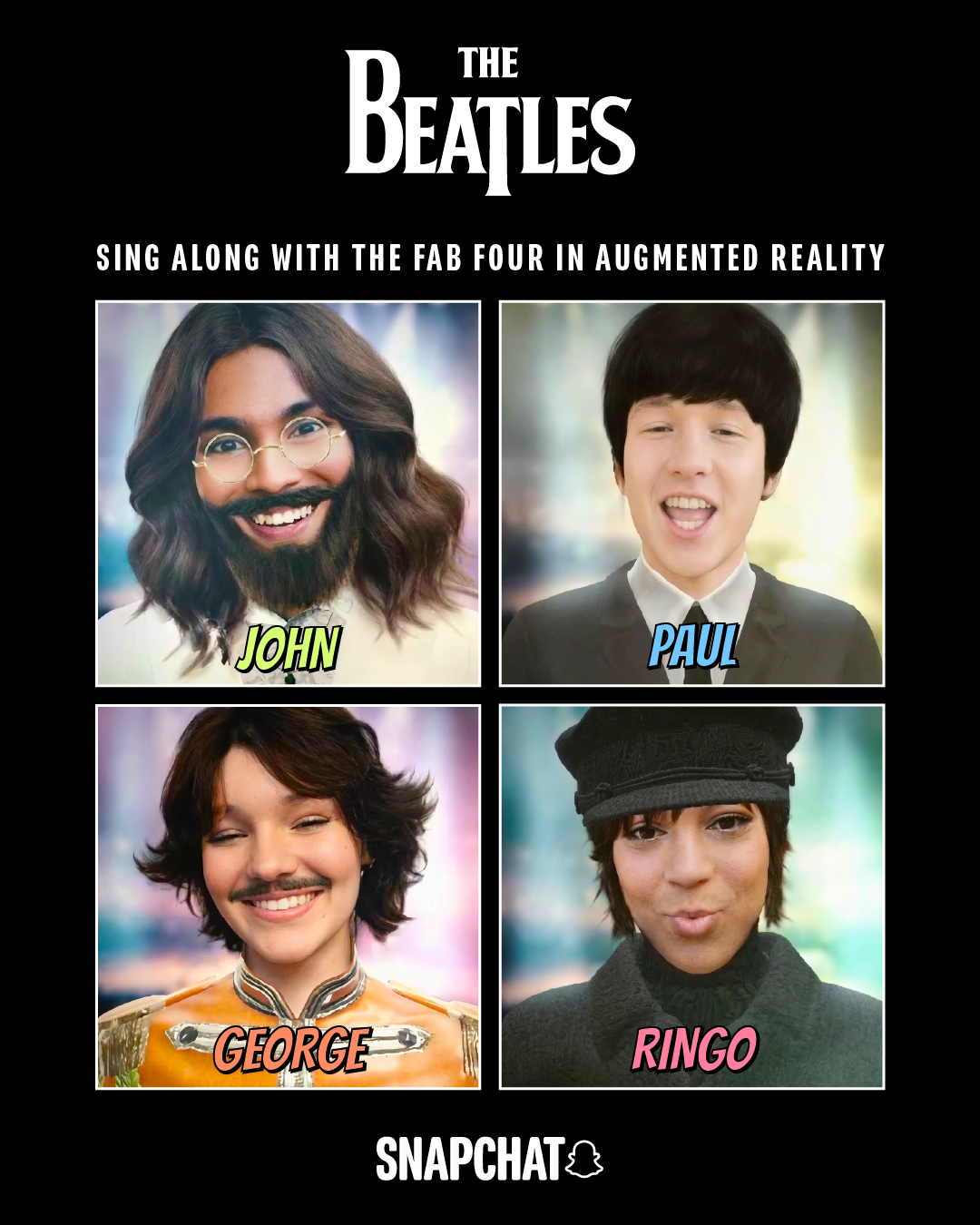 Snapchat revive a los Beatles con un lente de realidad aumentada que te transforma en el cuarteto
