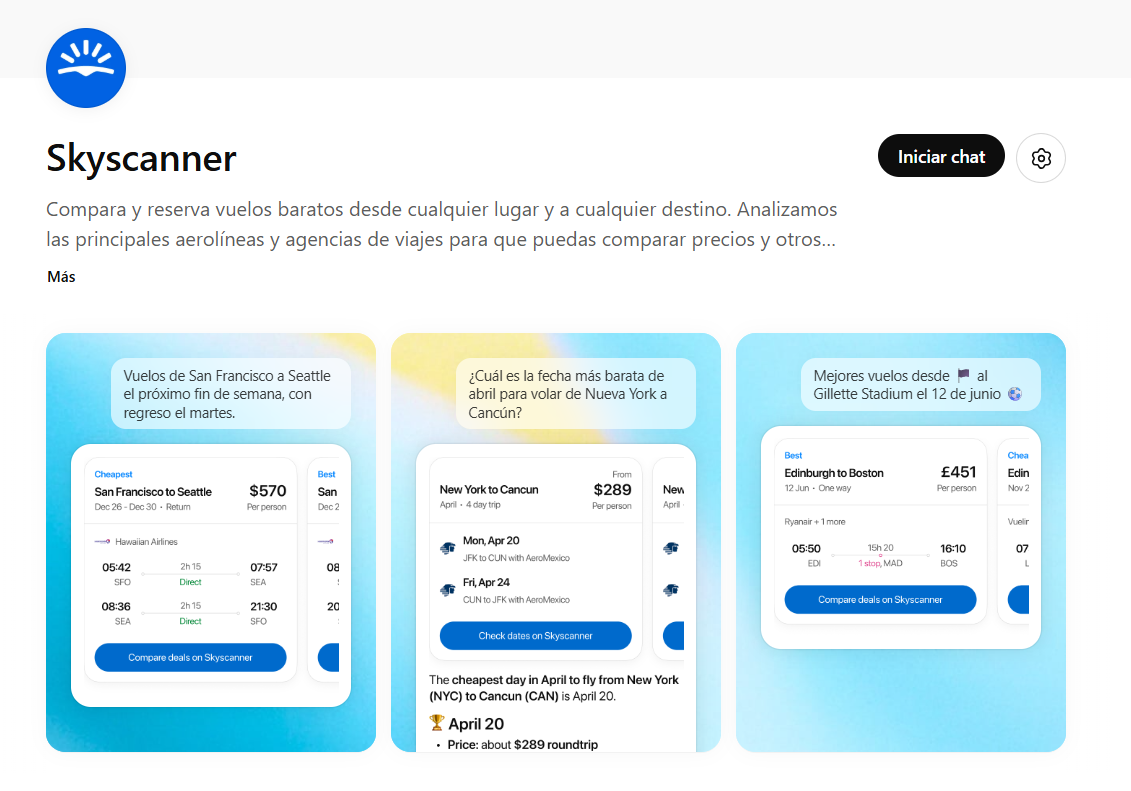 Skyscanner se integra a ChatGPT y ahora puedes buscar vuelos solo hablando