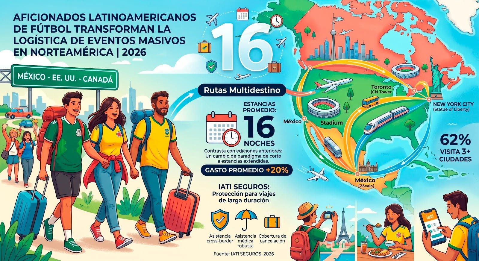 El fan latino ya no viaja solo por fútbol: estancias crecen hasta 16 noches en 2026
