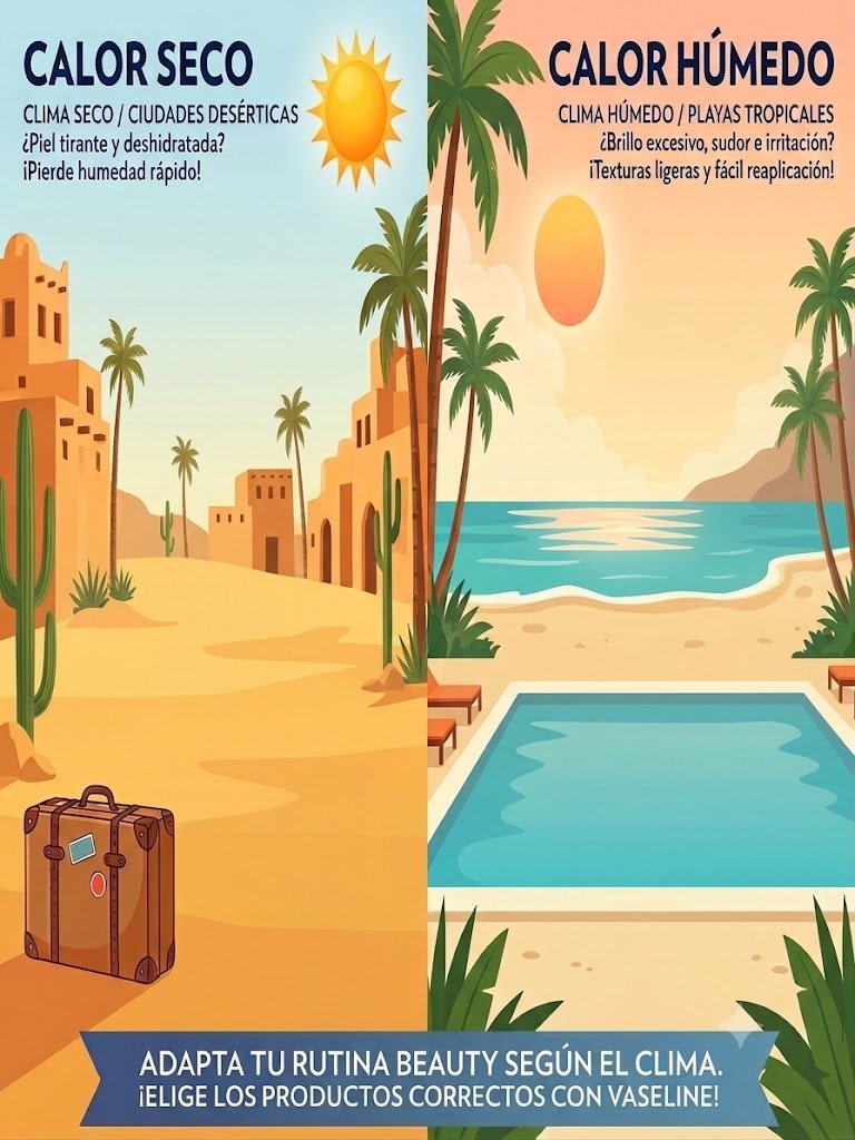 Cómo adaptar tu rutina de skincare según el clima de tu destino vacacional